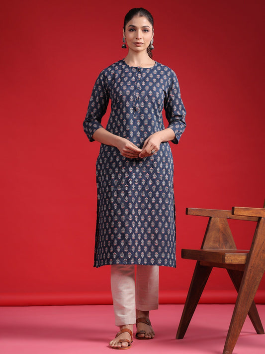 Blue Printed Straight Kurtas