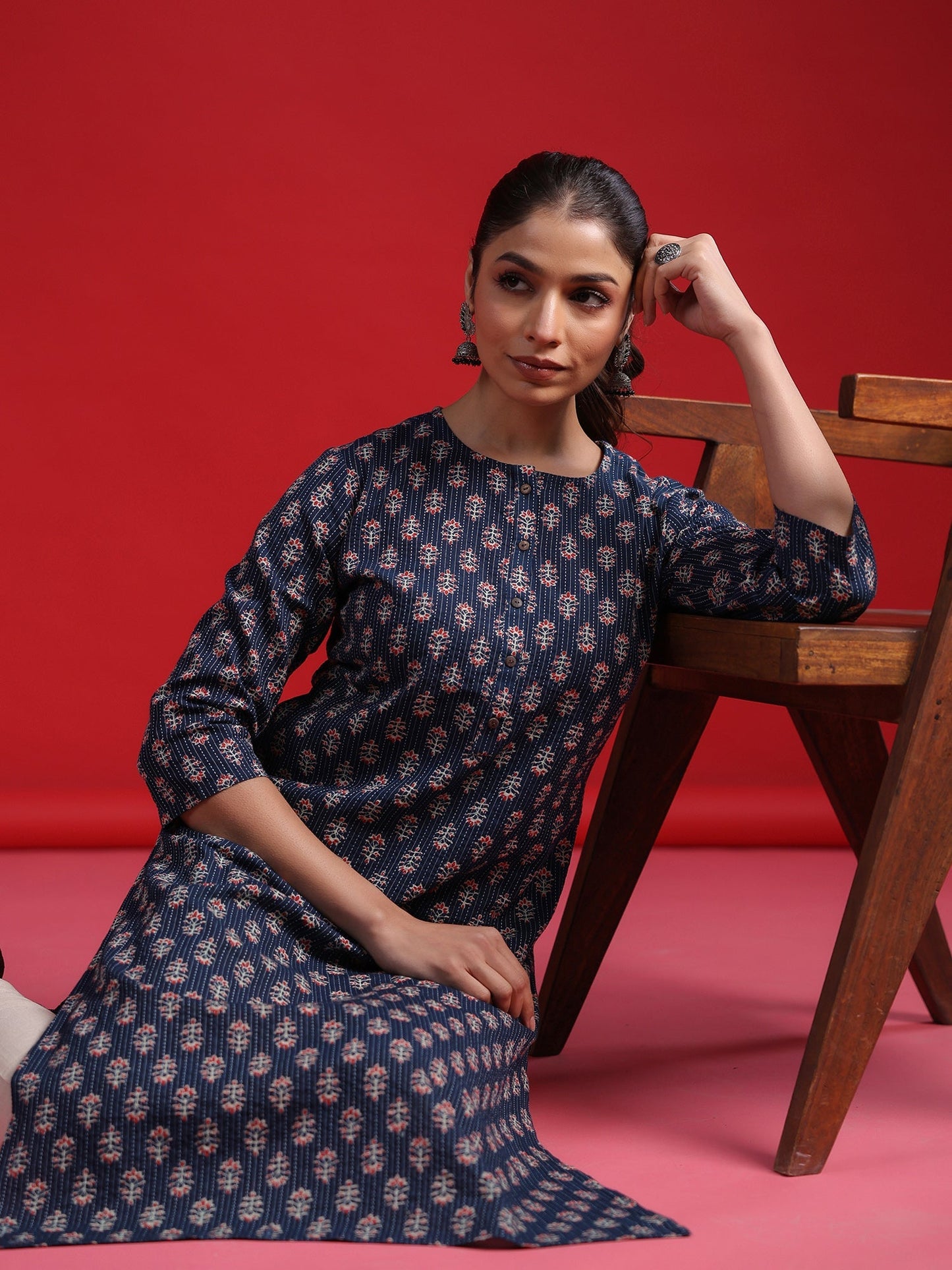 Blue Printed Straight Kurtas