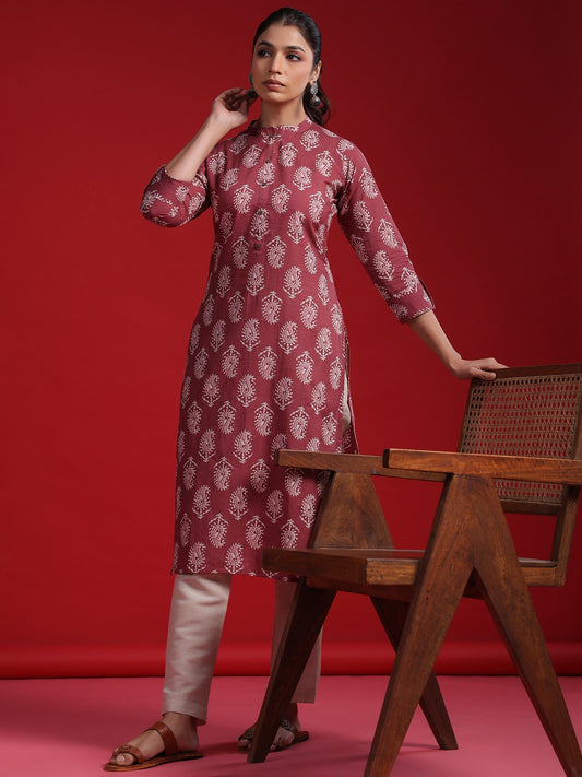 Mauve Printed Straight Kurtas