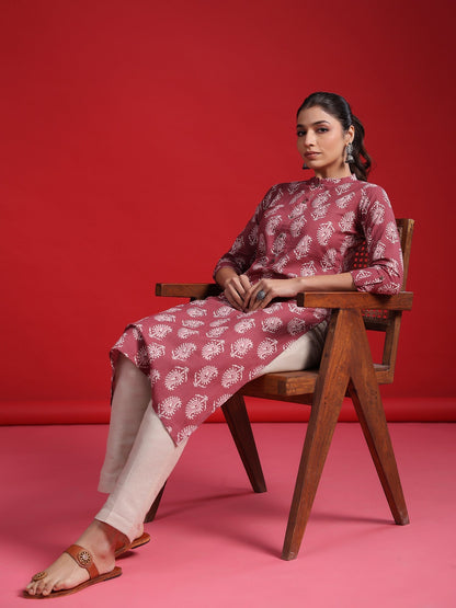 Mauve Printed Straight Kurtas