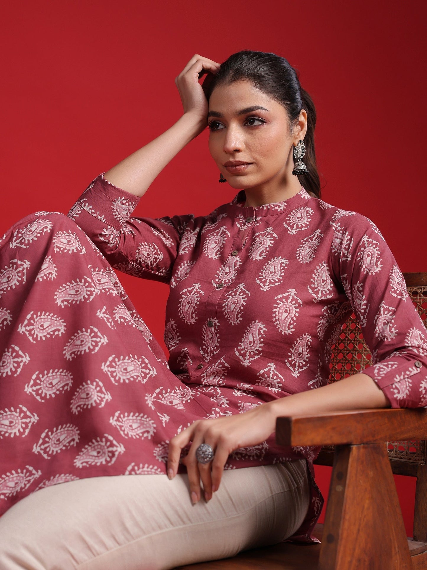 Mauve Printed Straight Kurtas