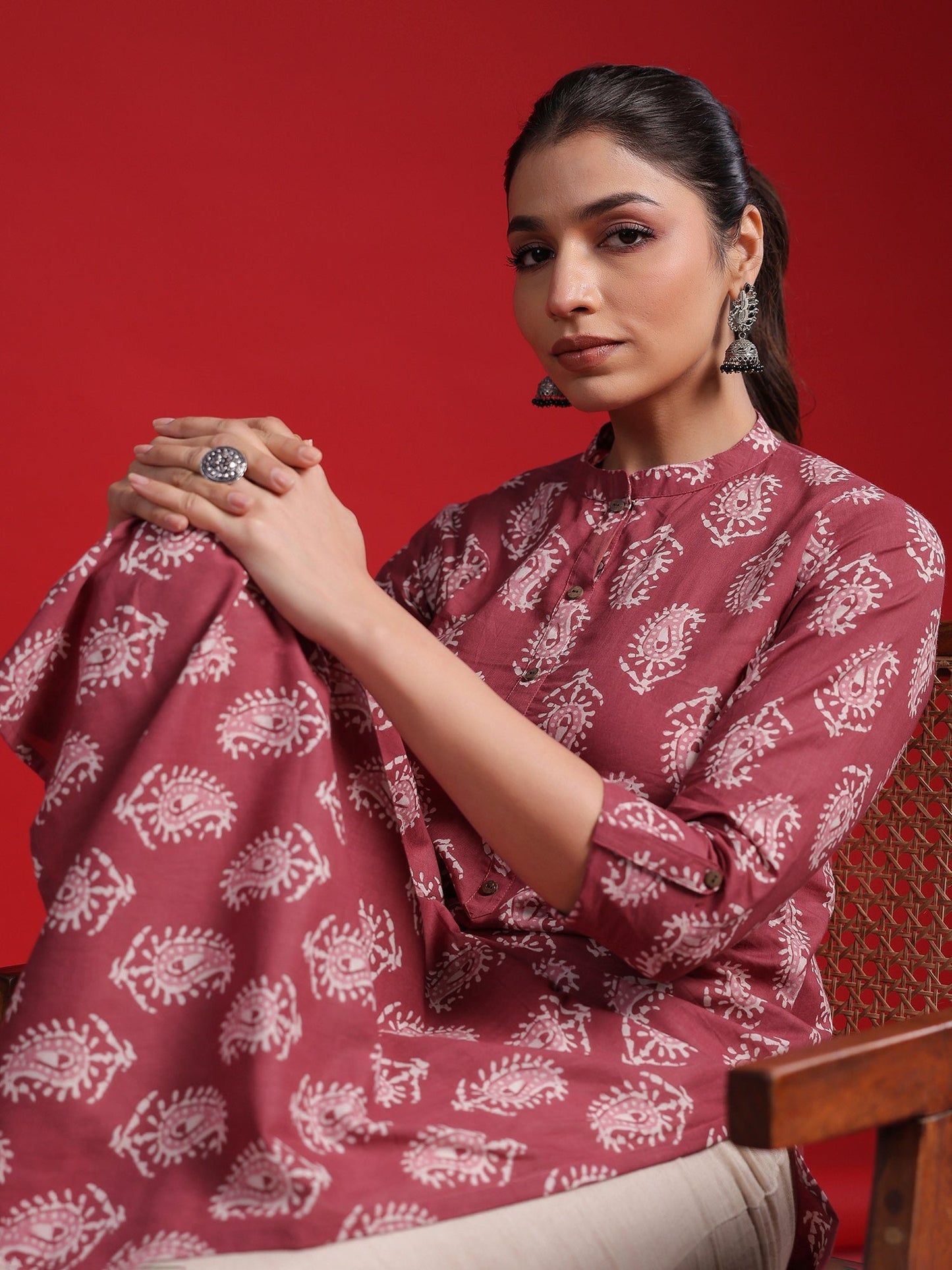 Mauve Printed Straight Kurtas