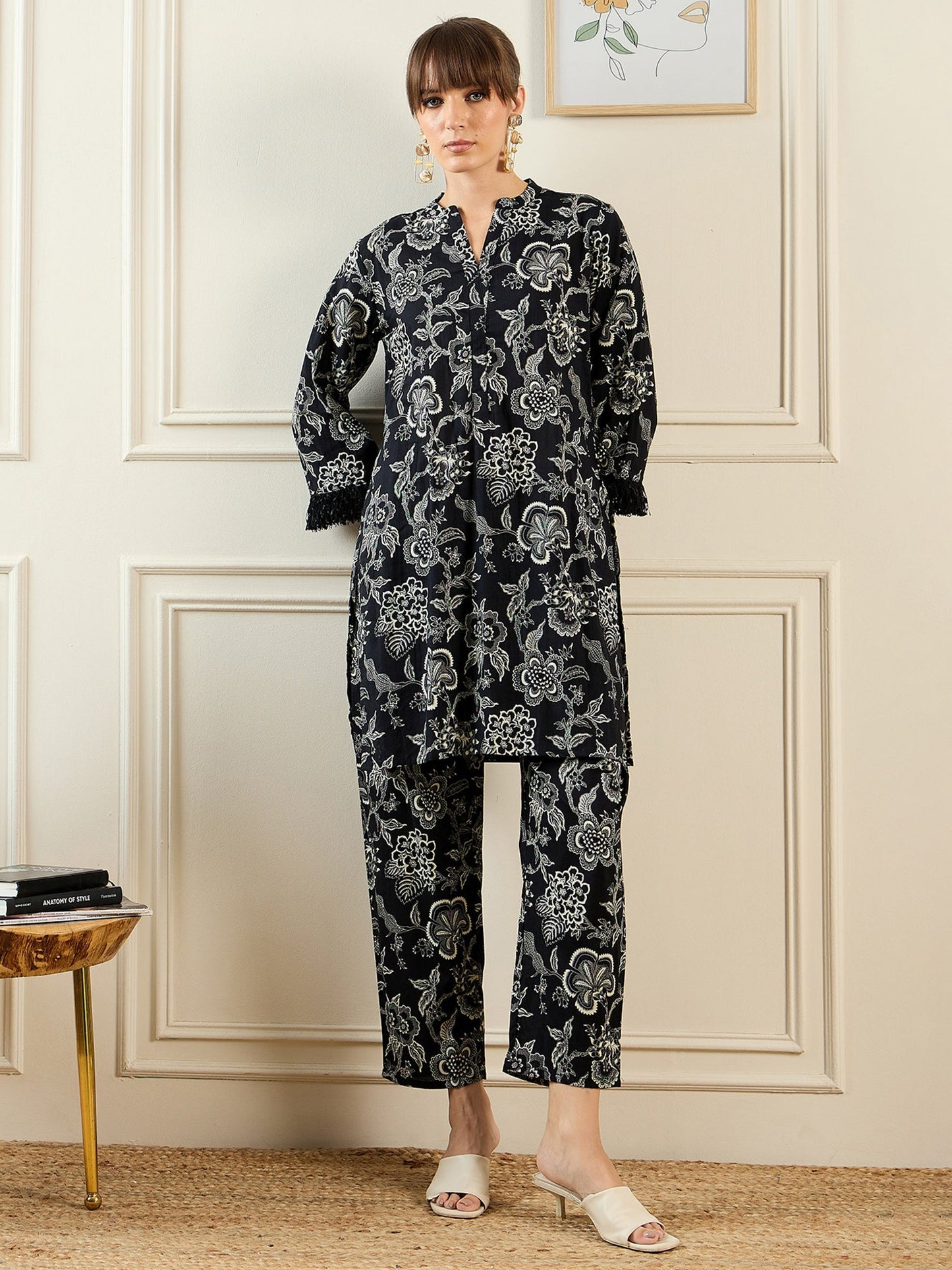Indo Era Black Printed Smart Casual Co-Ords Set