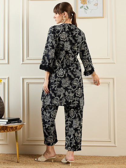 Indo Era Black Printed Smart Casual Co-Ords Set