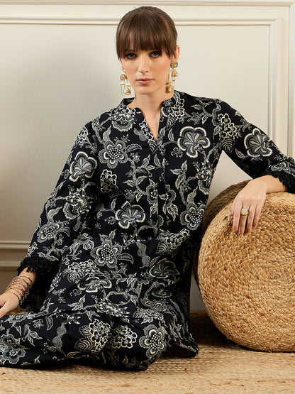 Indo Era Black Printed Smart Casual Co-Ords Set