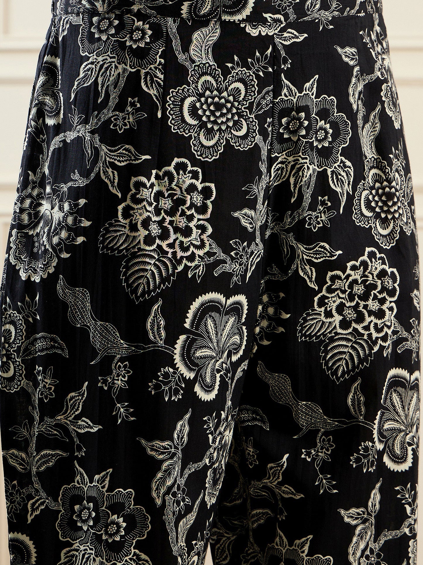 Indo Era Black Printed Smart Casual Co-Ords Set