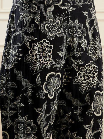 Indo Era Black Printed Smart Casual Co-Ords Set