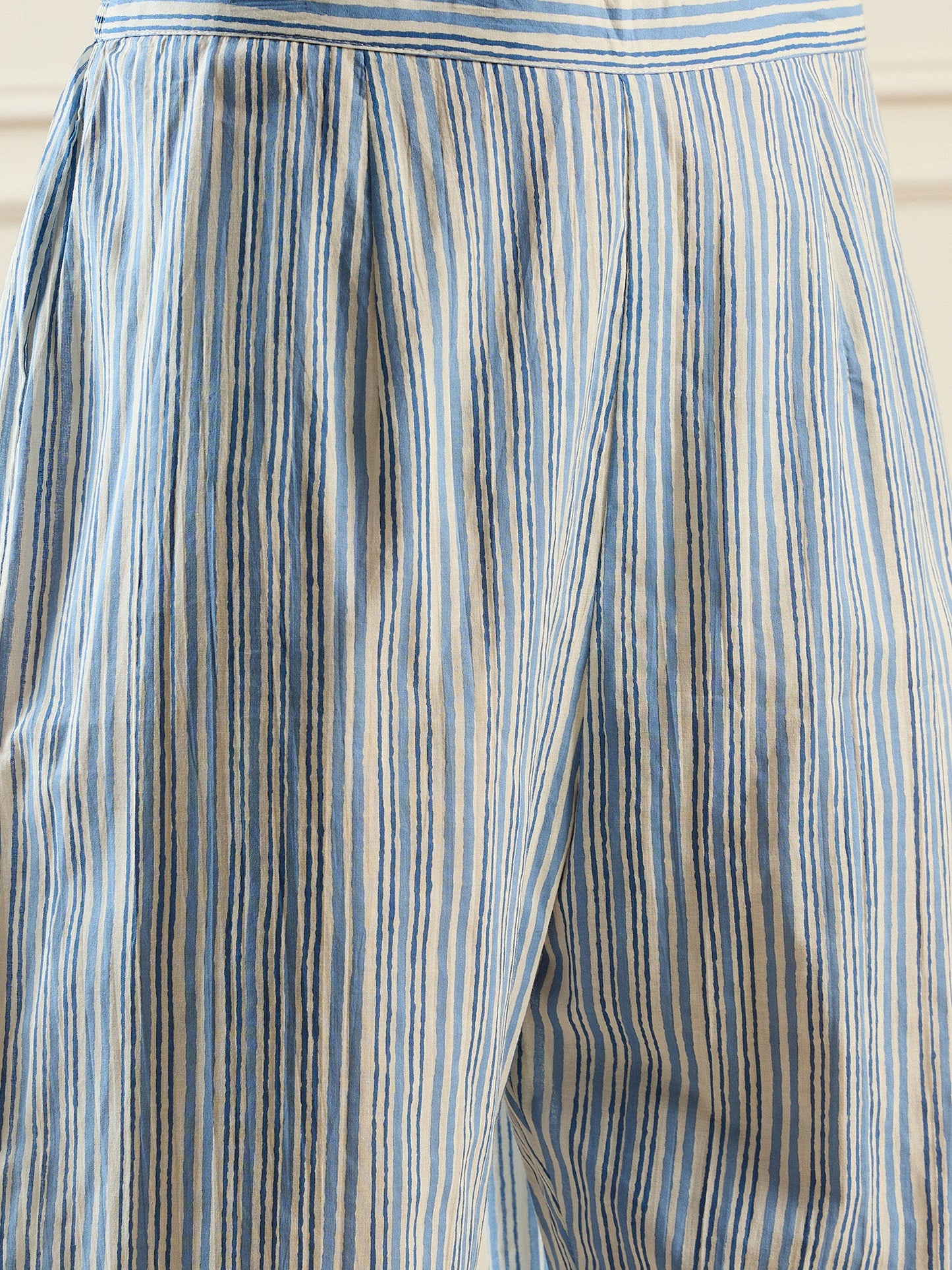 Indo Era Blue Printed Straight Kurta Trousers With Dupatta set