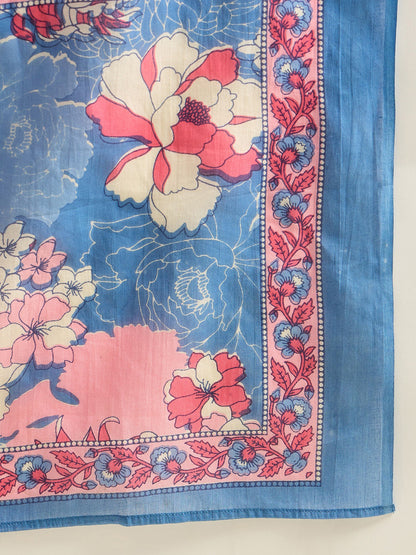 Indo Era Blue Printed Straight Kurta Trousers With Dupatta set