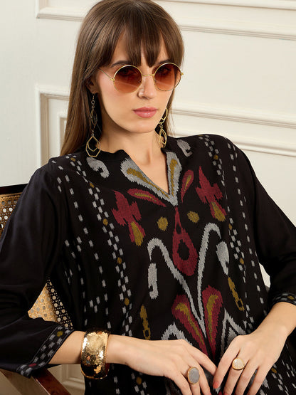 Indo Era Black Printed Straight Kurtas