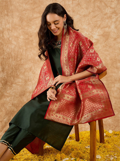 Indo Era Green Embroidered Straight Kurta Palazzo With Dupatta Set