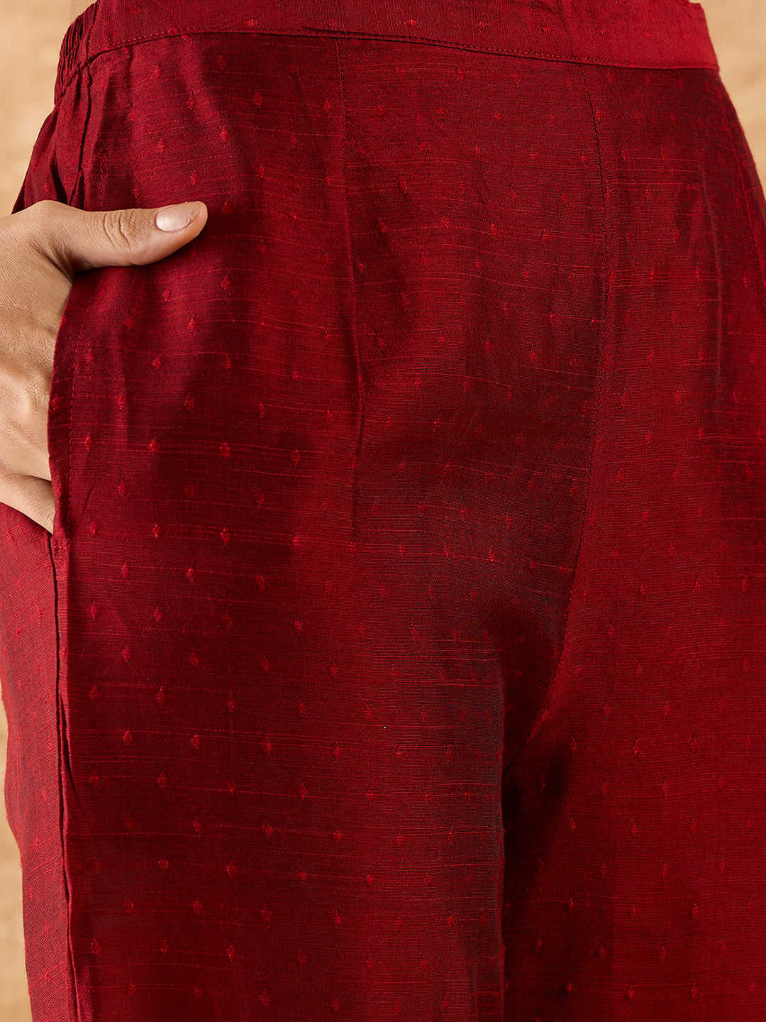 Indo Era Maroon Embroidered Straight Kurta Palazzo With Dupatta Set