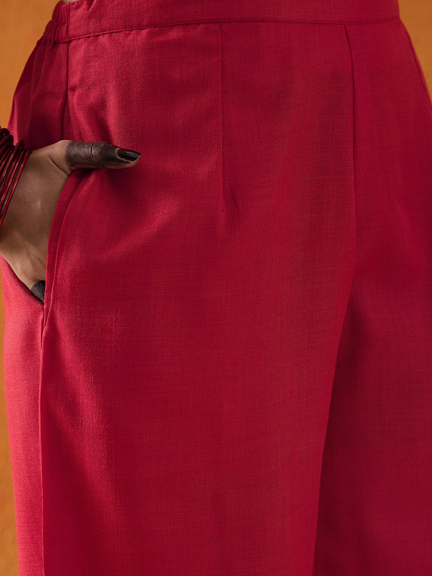 Maroon Yoke Design Straight Kurta Palazzos With Dupatta Set
