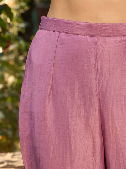 Mauve Embroidered Straight Kurta Trousers With Dupatta Set