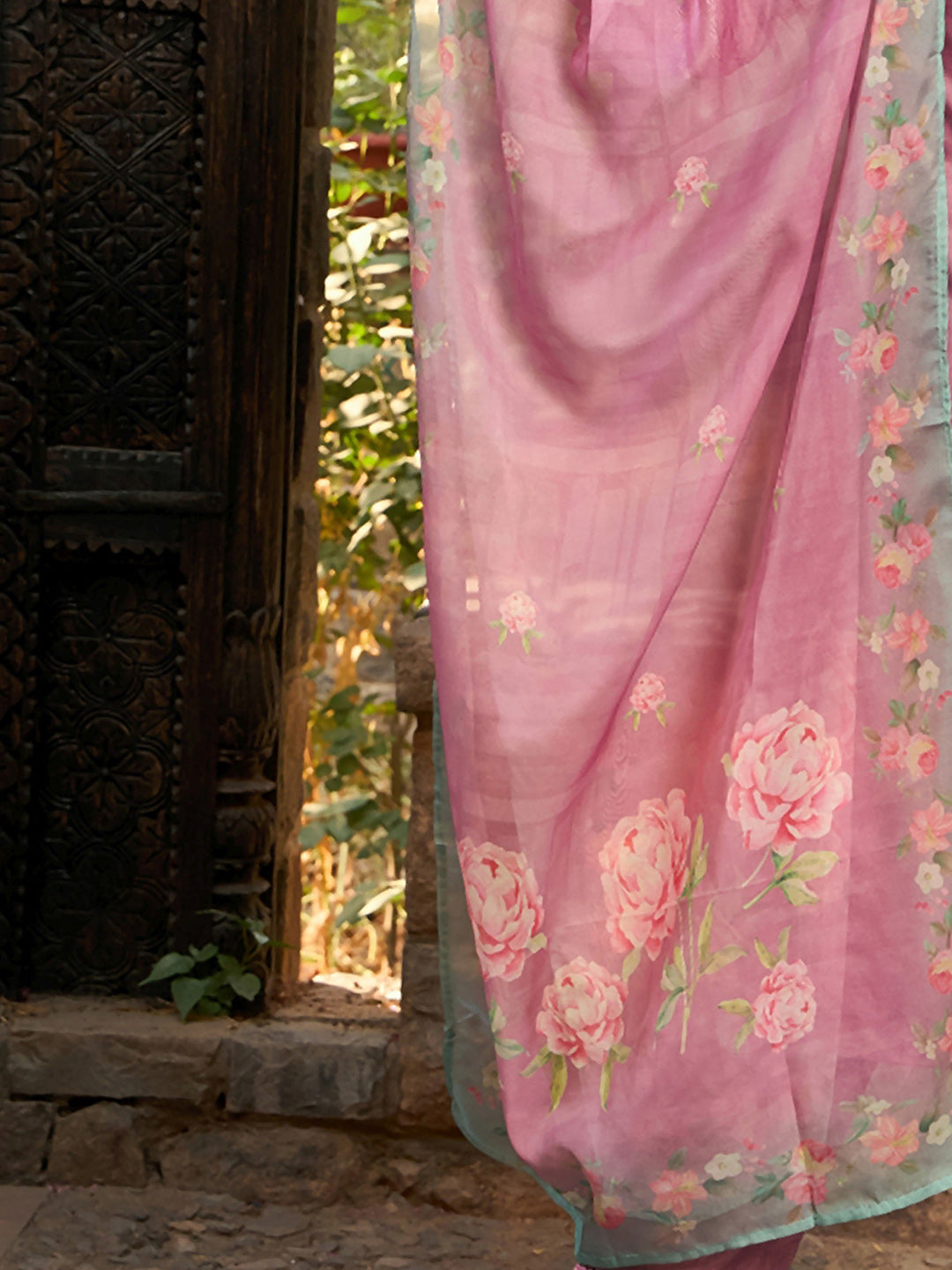 Mauve Embroidered Straight Kurta Trousers With Dupatta Set