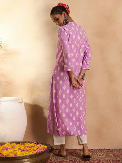 Indo Era Lavender Printed Straight Kurtas