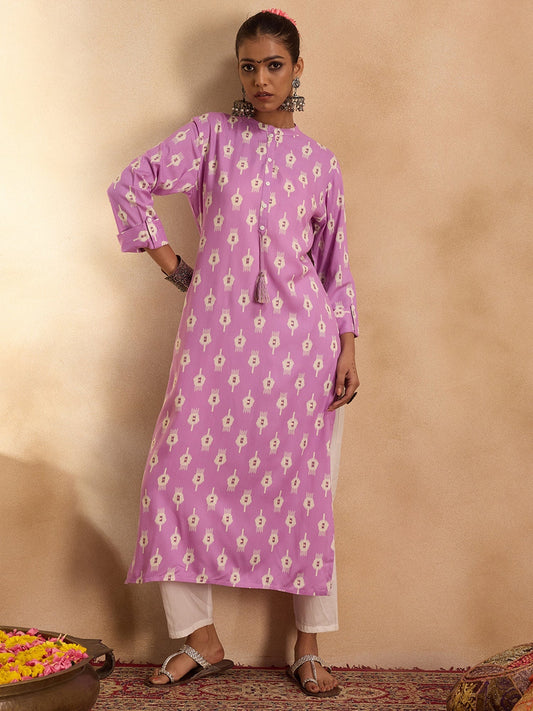 Indo Era Lavender Printed Straight Kurtas