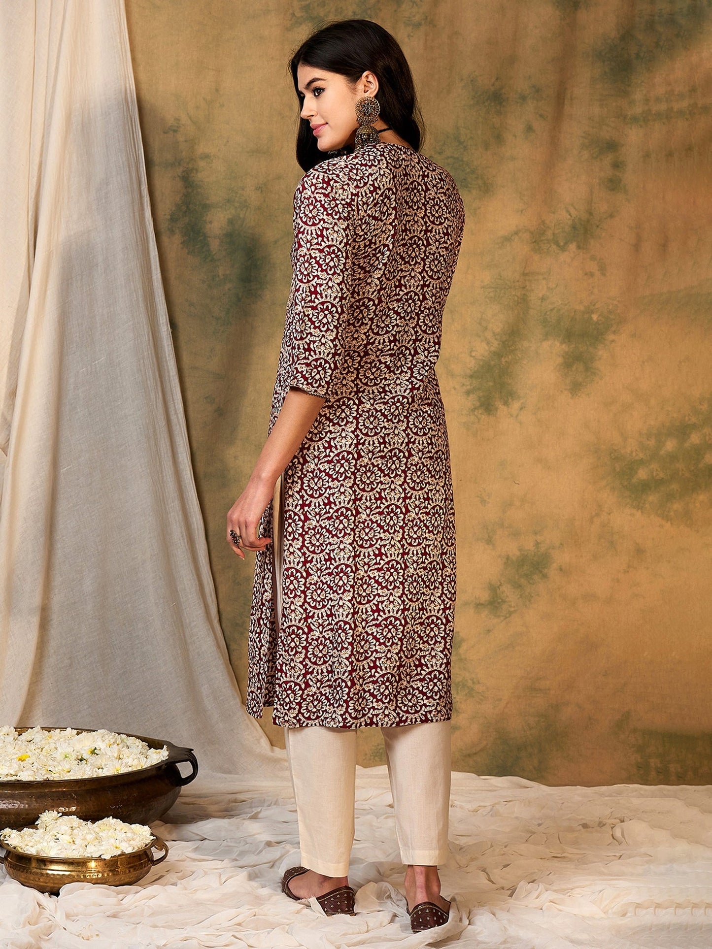 Maroon Printed Straight Kurtas