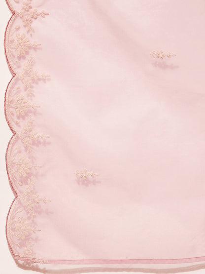 Mauve Embroidered Straight Kurta Trousers With Dupatta set