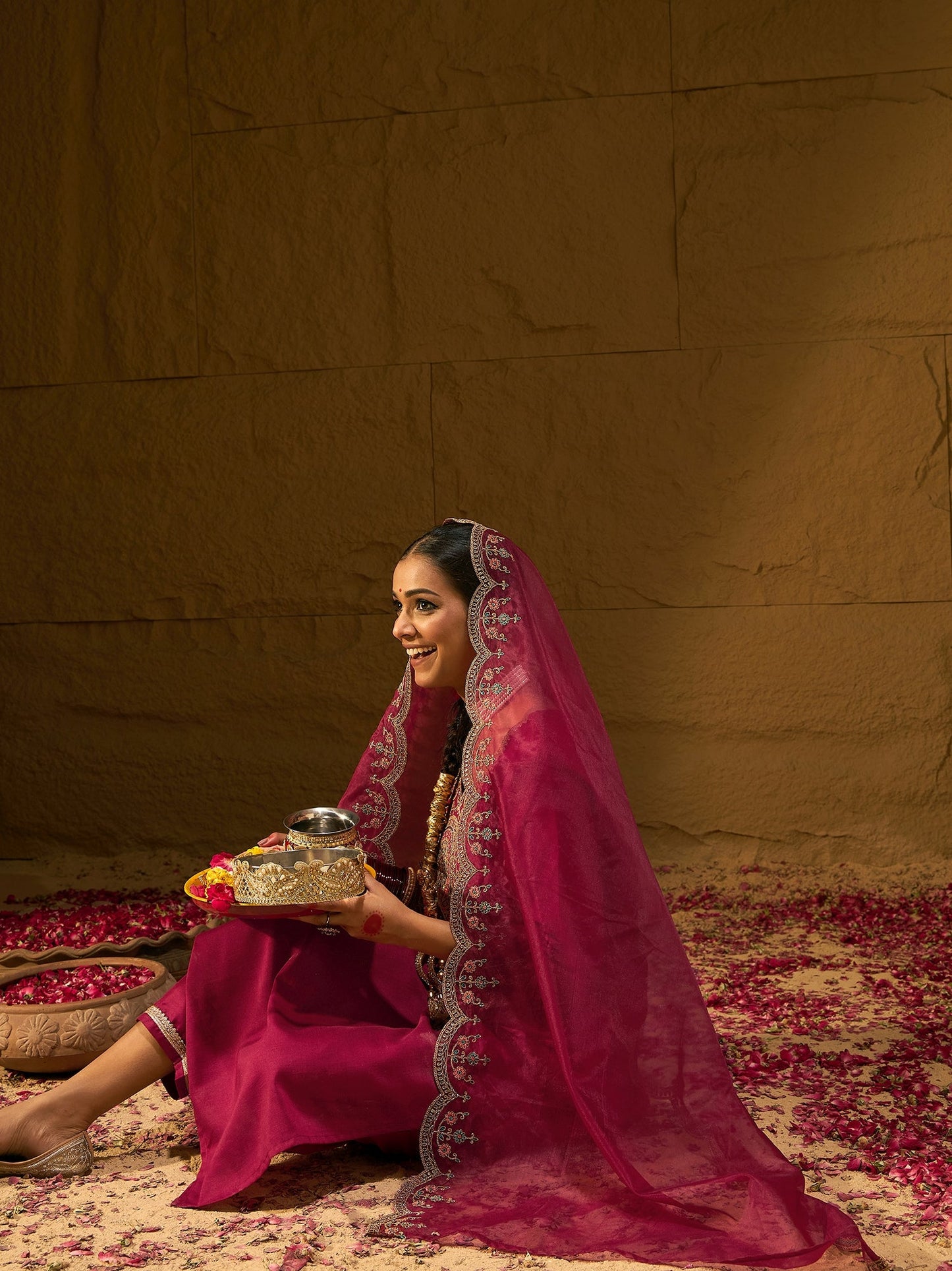 Maroon Embroidered Straight Kurta Trousers With Dupatta set