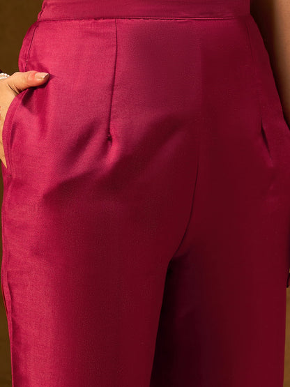 Maroon Embroidered Straight Kurta Trousers With Dupatta set