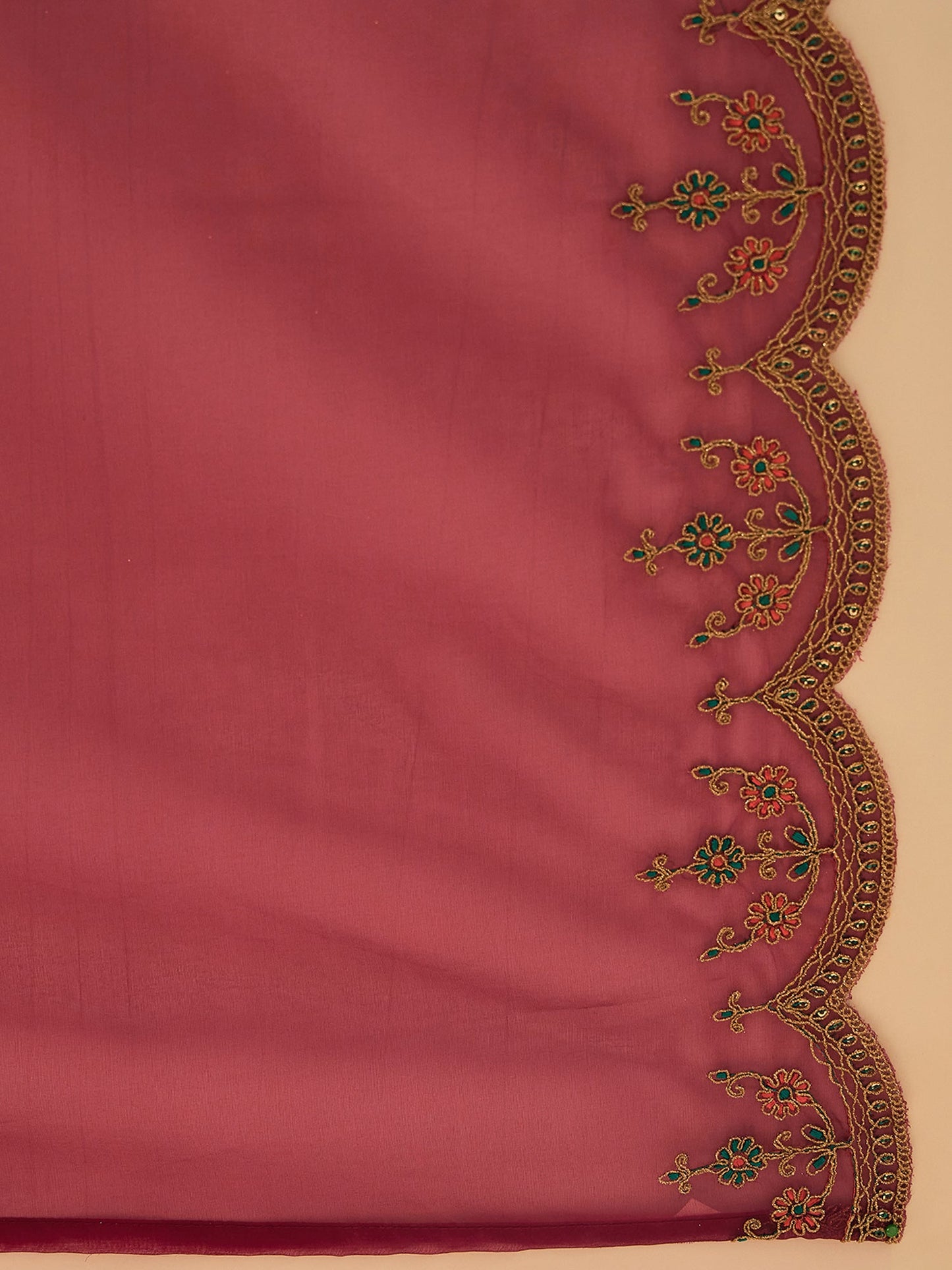 Maroon Embroidered Straight Kurta Trousers With Dupatta set