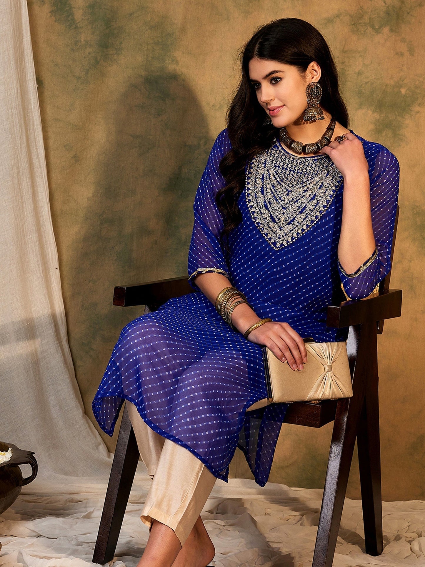 Blue Printed Straight Kurtas