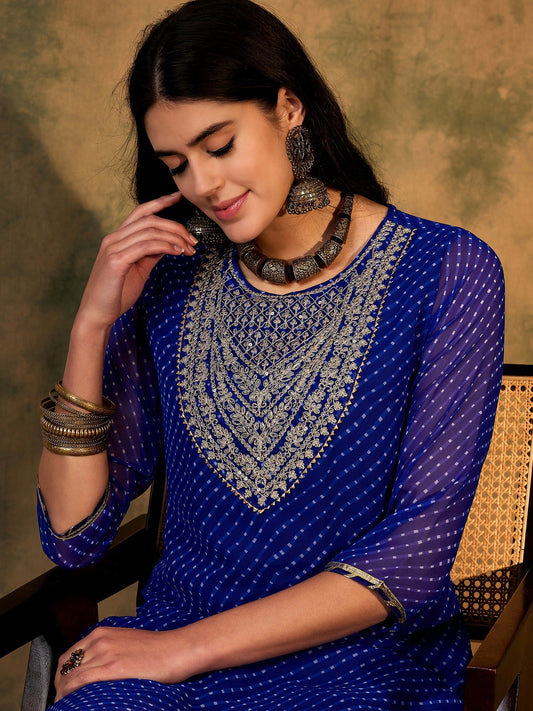 Blue Printed Straight Kurtas