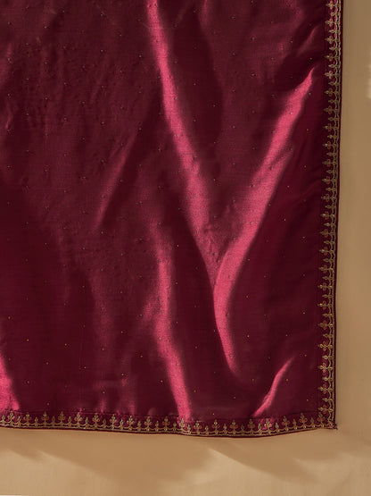 Maroon Embroidered Straight Kurta Trousers With Dupatta set