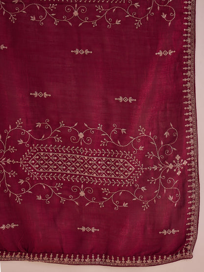 Maroon Embroidered Straight Kurta Trousers With Dupatta set