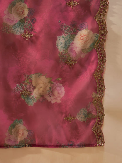Maroon Embroidered Straight Kurta Trousers With Dupatta set