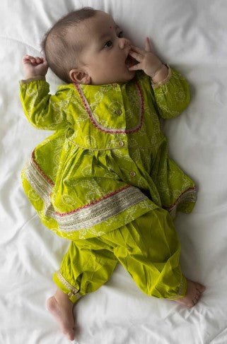 Baby Bandhani Angrakha Ethnic Set - Green