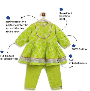 Baby Bandhani Angrakha Ethnic Set - Green