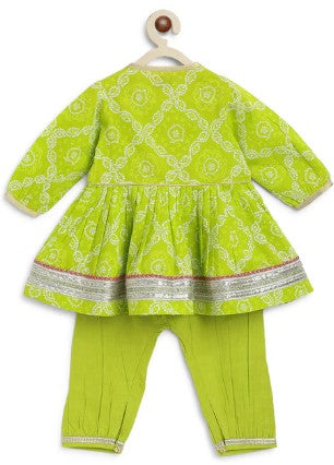 Baby Bandhani Angrakha Ethnic Set - Green