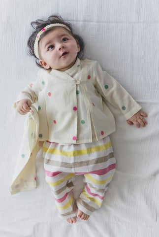Pretty Polka Jhabla Set-Cream