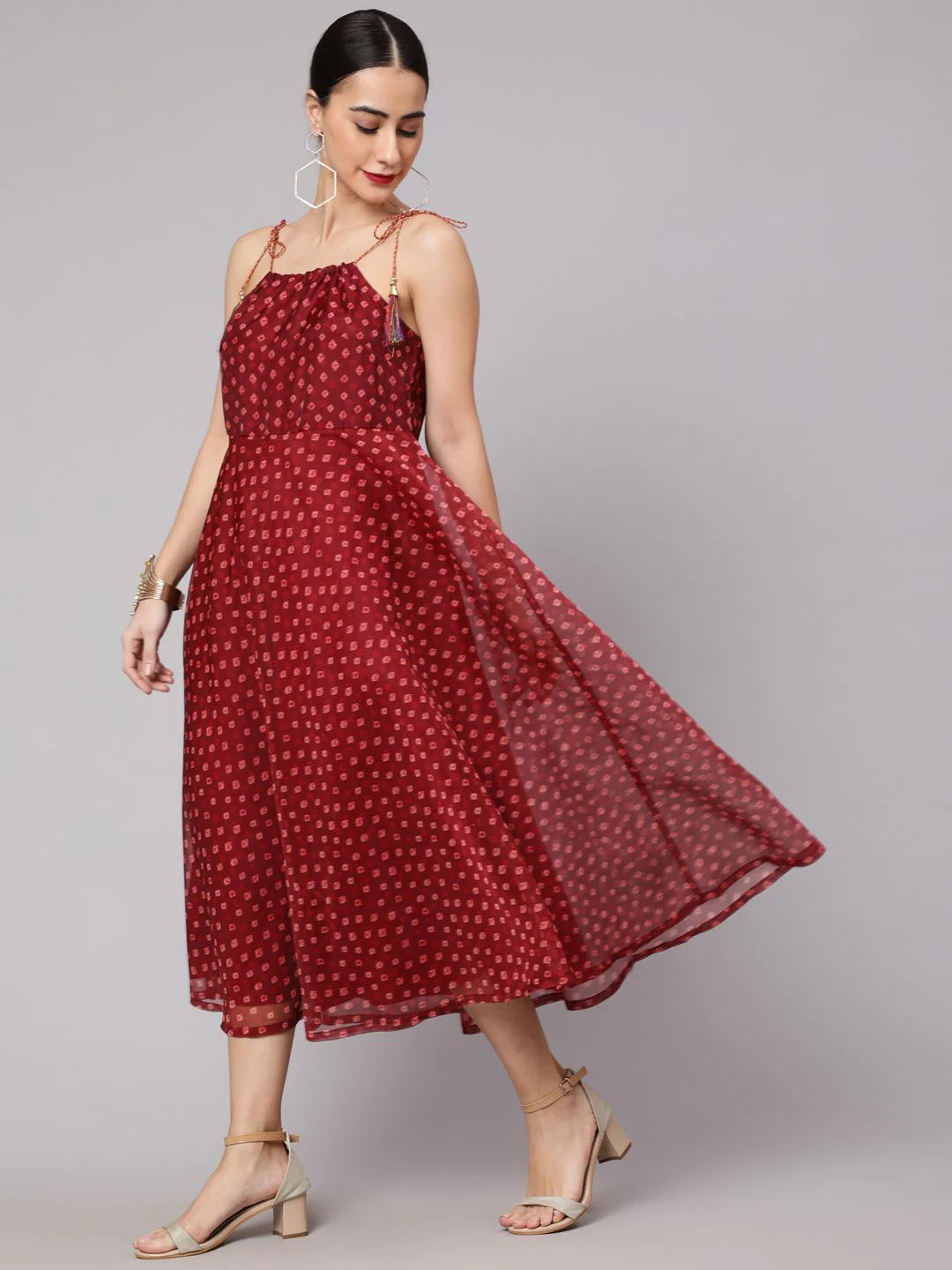 Maroon Bandhani Print Shift Dress