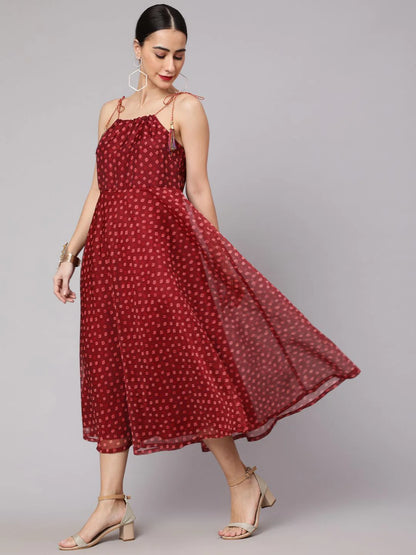 Maroon Bandhani Print Shift Dress