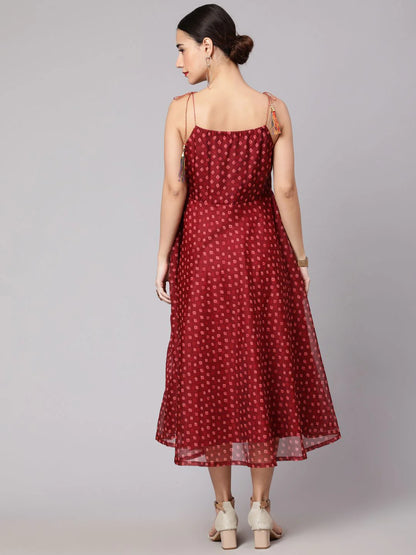 Maroon Bandhani Print Shift Dress