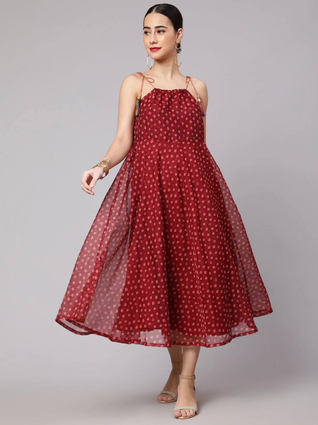 Maroon Bandhani Print Shift Dress