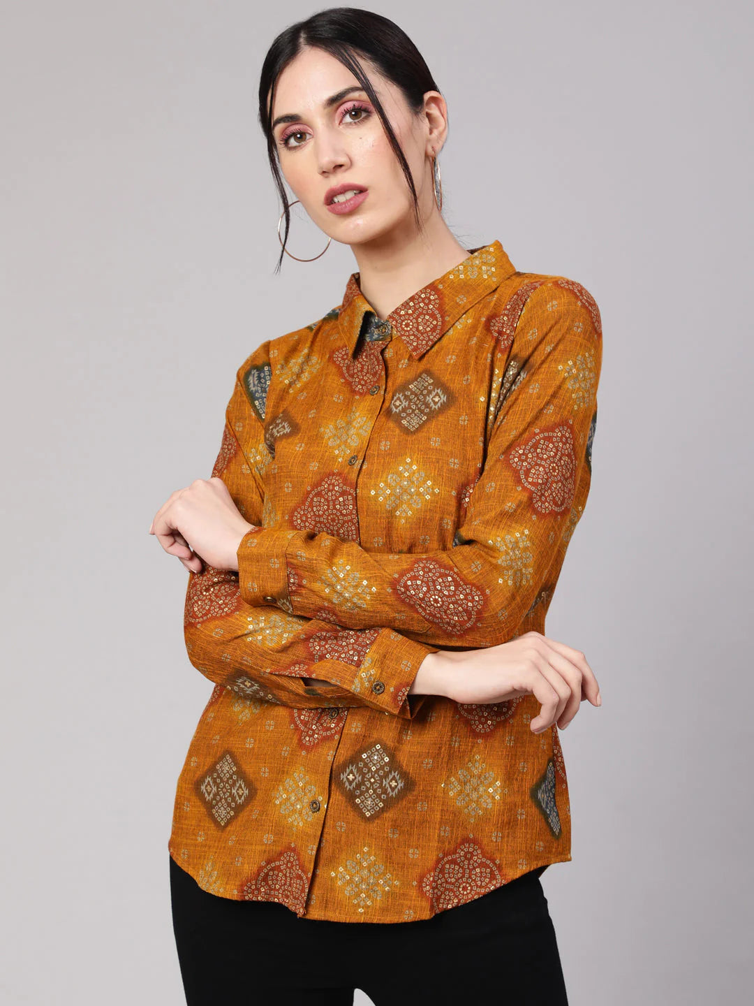 Mustard Bandhani Print Shirt Silae