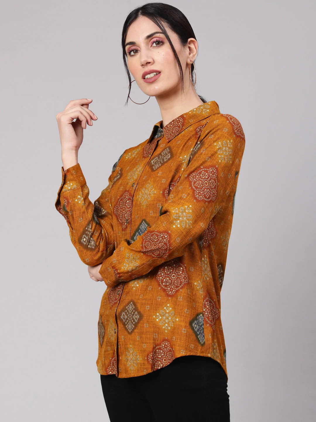 Mustard Bandhani Print Shirt Silae