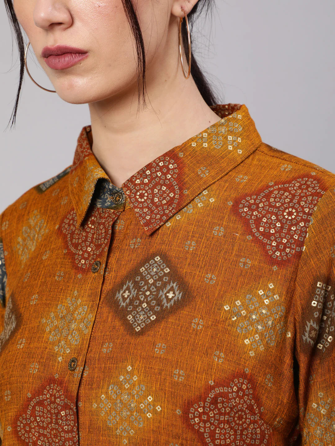 Mustard Bandhani Print Shirt Silae