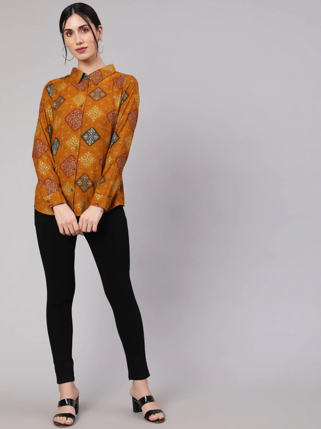 Mustard Bandhani Print Shirt Silae