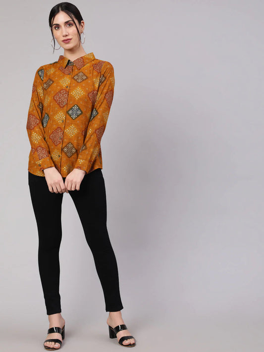 Mustard Bandhani Print Shirt Silae