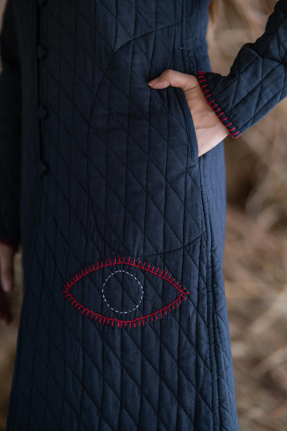 Black Patch Work Quilted Coat