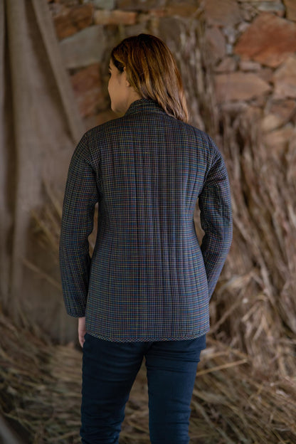Black Checks Reversible Quilted Jacket