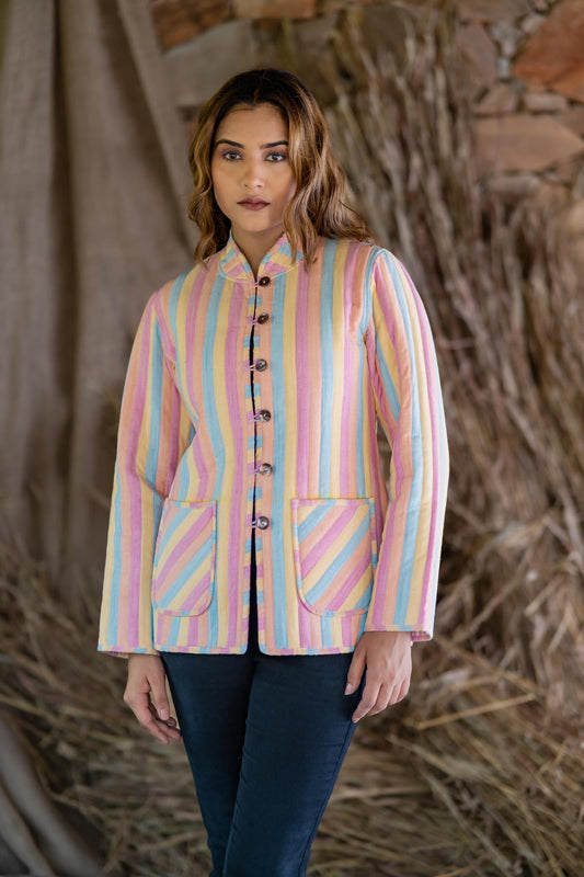 Multicolor Stripes Reversible Quilted Jacket