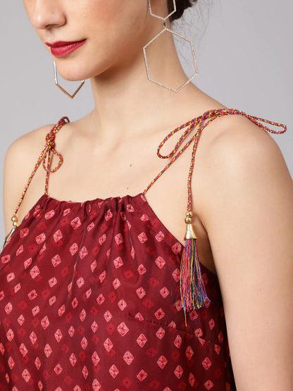 Maroon Bandhani Print Shift Dress